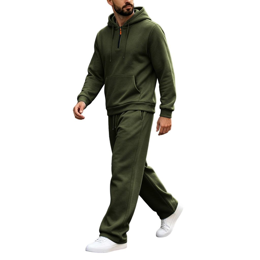 Men's Warm Lined Hoodie and Wide Leg Cargo Pants Set, Casual Relaxed Fit for Outdoor Sports