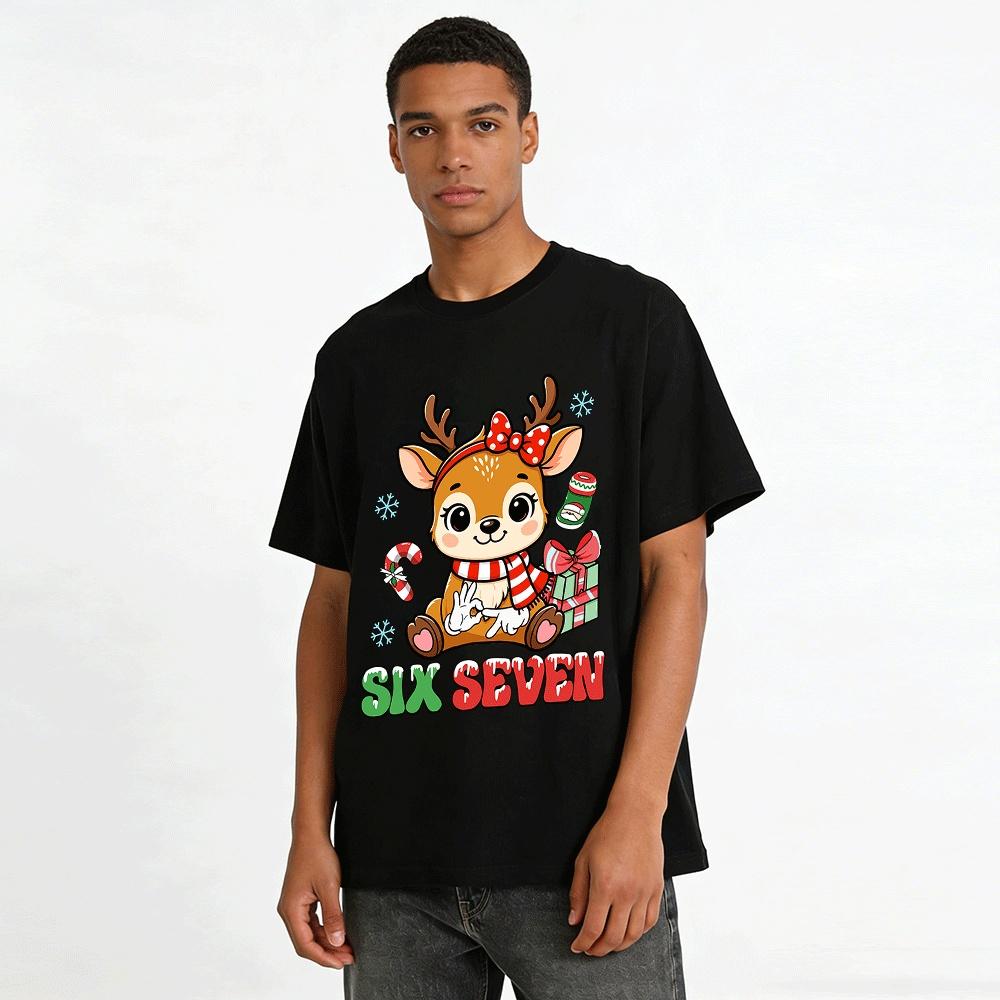 Cute Christmas Deer Number Gesture 678 Kids Printed Casual Top Pure cotton T-shirt