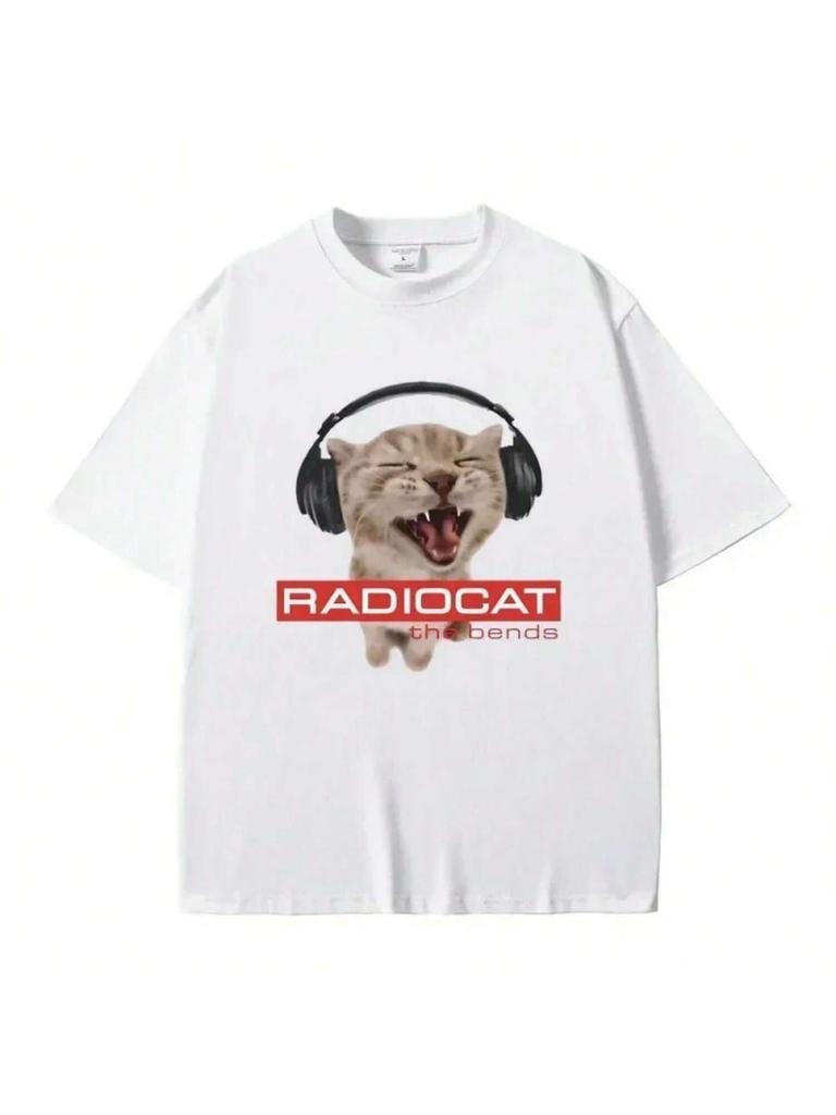 British Rock Funny Radiocat T-Shirt Breathable T-Shirt Fashion Short Sleeve Top Womens T-Shirt