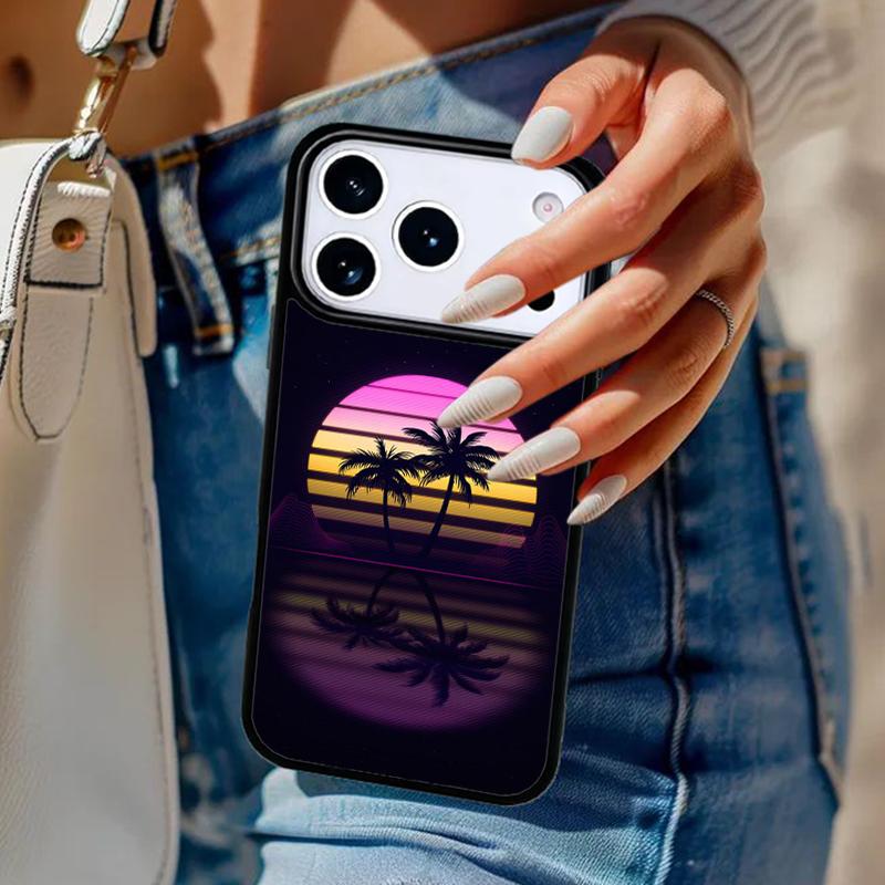80s Retrowave Neon Palms Tree soft Phone Case For iPhone 17 Air 14 15 13 12 Max Cover For Apple 15 16 16e 11 Pro Max Plus Coque