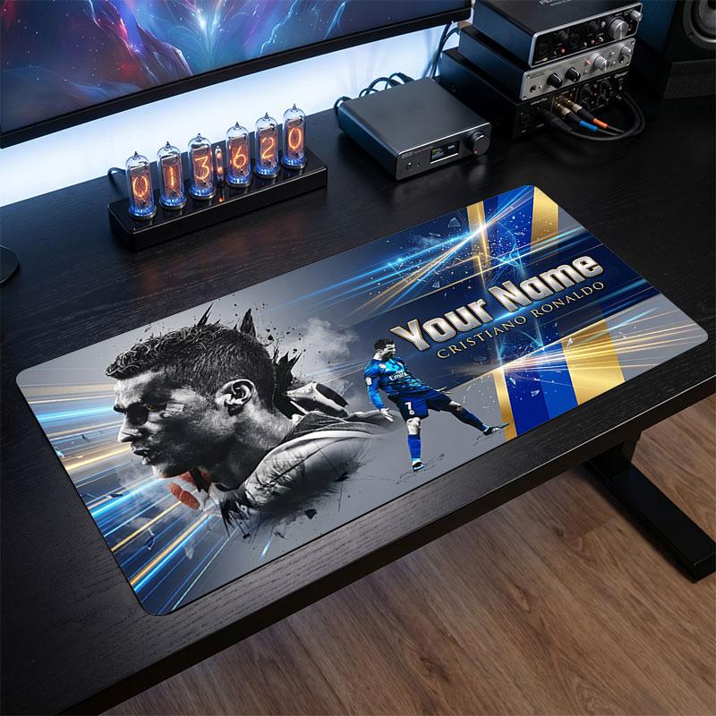 Tappetino Mouse Grande Personalizzato Cristiano Ronaldo, Stampa Testo Nome Personalizzato, Tappetino Scrivania Antiscivolo Logo Calcio Regalo Gaming