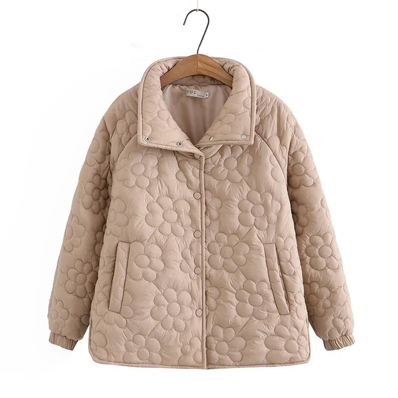 Women Autumn Winter Simple Light Warm Jacket Loose Long Sleeve Female Cotton Padded Coat Overcoat