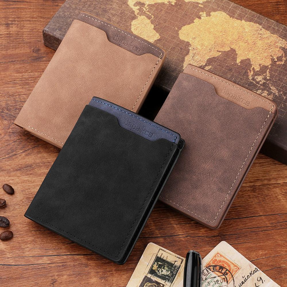 Men's Fashion Short Wallet Multi-Card Holder Vertical PU Leather Vintage Men's Wallet