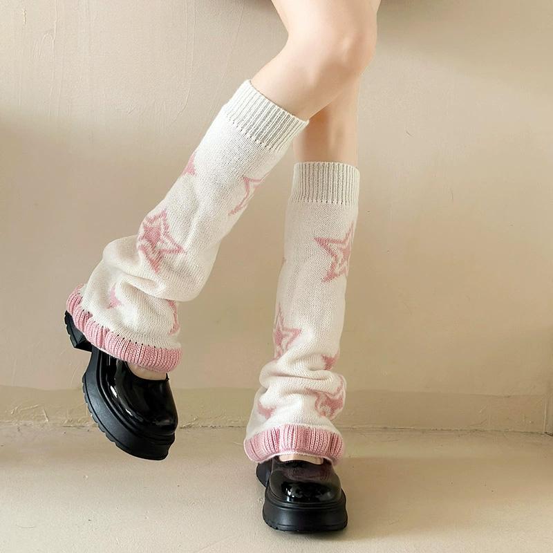 

1 pair Wide Leg Socks Harajuku Knitted Lolita Girls Punk Ruffle Trim Leg Warmers Long Socks розовый