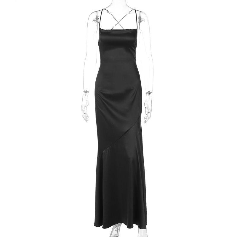 

One Collar Satin Backless Strapless Dress off-Neck Collar Satin Open Back Dress Black S