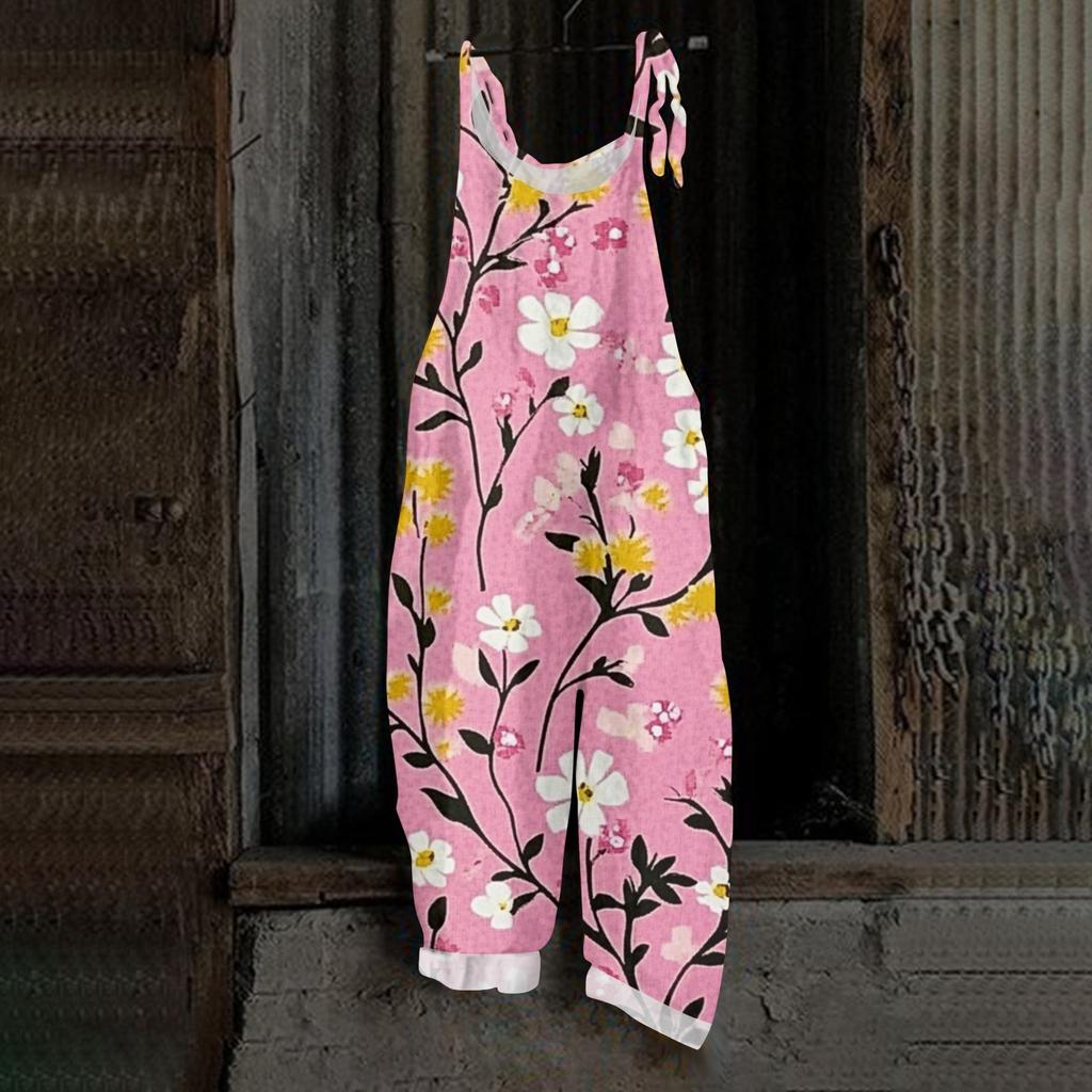 Mono de Mujer con Estampado de Mariposas, Casual Suelto y Retro con Tirantes, Algodón y Lino