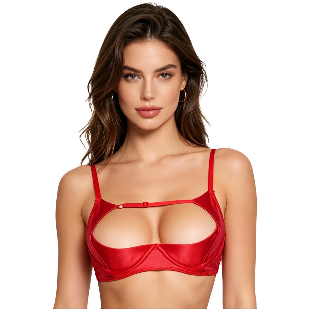 1/4 Cup Push-up Underwire Shelf Bra Satin Hollow Out Adjustable Straps Balconette Bralette for Women Lingerie Sleepwear