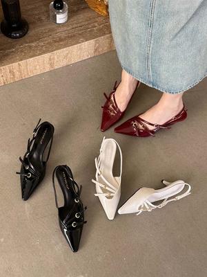 Mode Sandales à Bout Pointu pour Femmes Noir Blanc Rouge Bride Arrière Été Chaussures de Robe Escarpins de Soirée à Talons Moyens Fins Dames Mules Taille 35-40