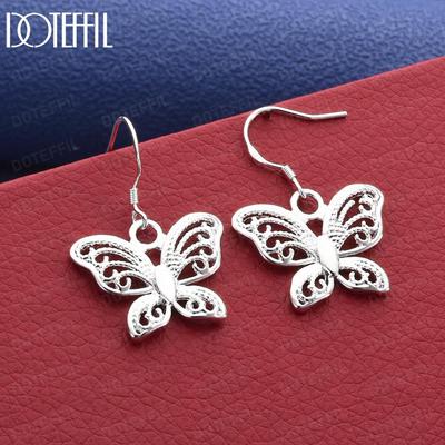 925 Sterling Silver Fashion Gift Butterfly Pierced Earrings Jewelry