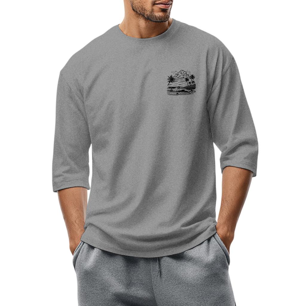 Herren-T-Shirt mit Rundhalsausschnitt, Dreiviertelärmeln, lässiges modisches Oberteil
