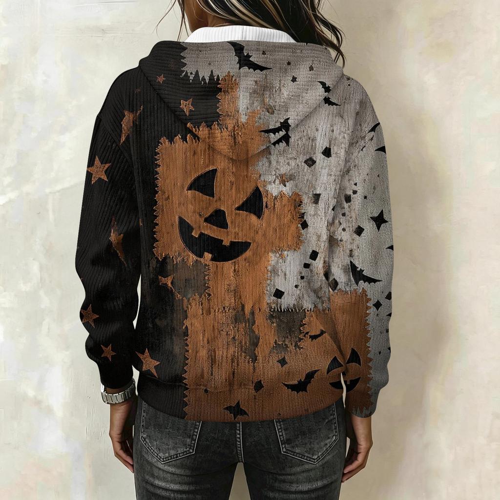 Women's Halloween Printed Long Sleeve Hoodie Drawstring Pullover Sweatshirt