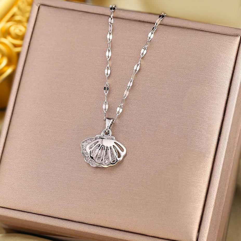 

Новый стиль ожерелье с подвеской в виде полой ракушки, украшенной цирконами, модное ожерелье с цепочкой на ключицу серебряный