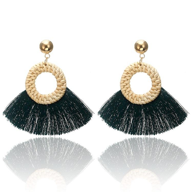 

JMXD-Серьги из бамбука ручной работы для женщин, подвески с бахромой, серьги, аксессуары зелёный
