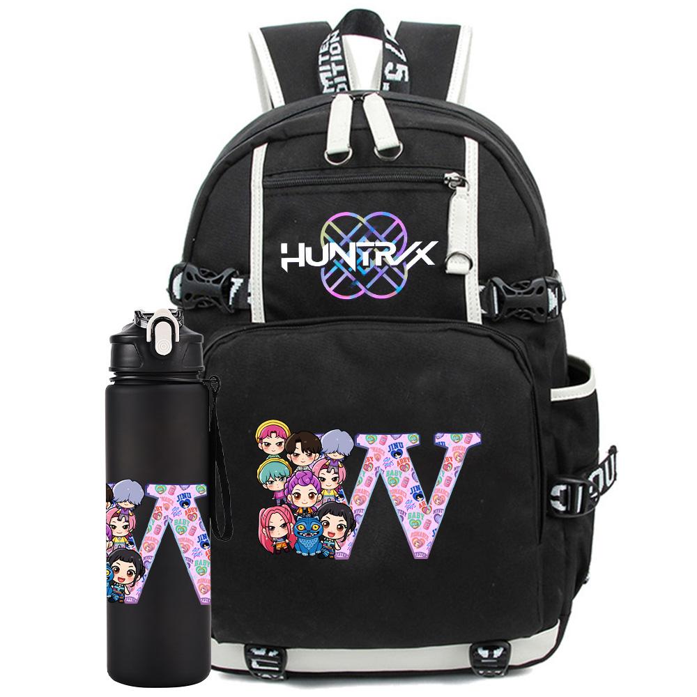 2 Stück/Set 26 Englische Buchstaben K-Pop Aufdruck Rucksack mit 750ml Wasserflasche für Teenager Schüler Mädchen Junge Schultasche Kinder Geschenk Große Kapazität Reisetasche
