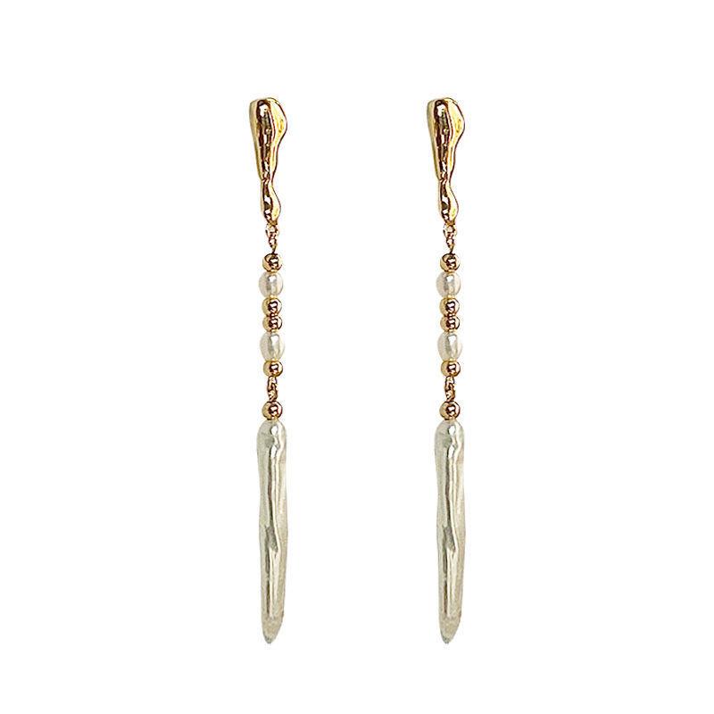 Silver Needle Baroque Toothpick Freshwater Pearl Earrings Niche Design Special-Shaped Long Fringed Pearl Earrings