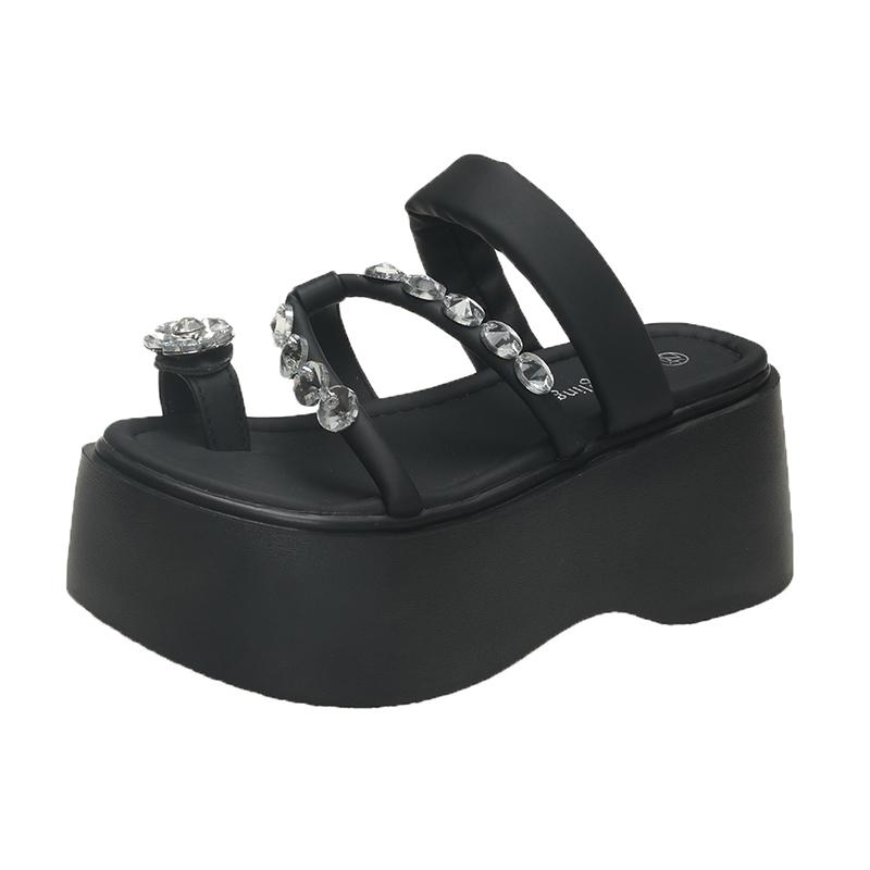 Módní 8cm Letní Křišťálové Platformové Pantofle Dámské Módní Žabky Sandály Dámské Robustní Podrážka Ležérní Plážové Pantofle Nazouvací Boty Žena