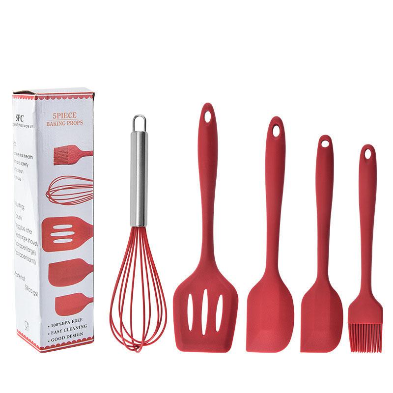 5 Pcs Silicone Cooking Kitchen Utensils Silicone Spatula Brush Whisk Baking Set Kitchenware Tool Set красный