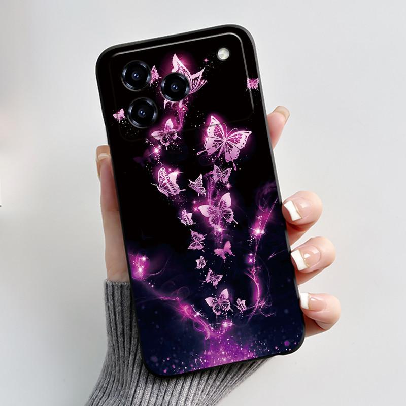 Printing Pattern Case For ZTE Blade A76 4G Z2474 Soft Silicone Black Shell Cover Cute Flower Cartoon Casing