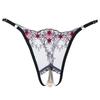 Pearl Pendant Open Thongs Women Underwear Crotchless Embroidery G String Tanga Briefs Lace Transparent Sexy Lingerie