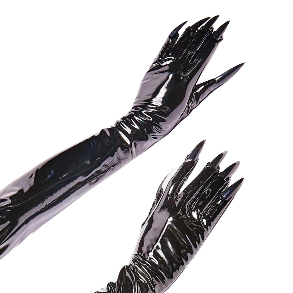 Fashionable Women's Patent Leather Gloves Glossy Long Nail Claw Witch Gloves for Roleplaying Game and Theme Occasion