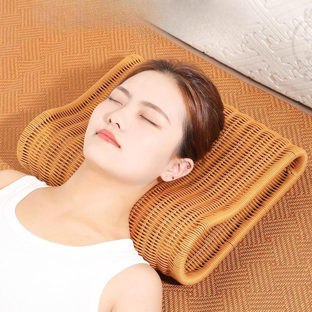 Sauna Headrest Pillow Ergonomic Breathable Cervical Spine Pillow Artificial Rattan Handwoven Neck Rest for SPA Steam Room Home