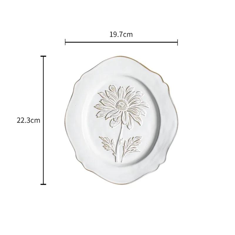 Exquisite Relief Flower Ceramic Plate Creative Irregular Dessert Fruit Plates Luxury Restaurant Salad Steak Plate Home Tableware