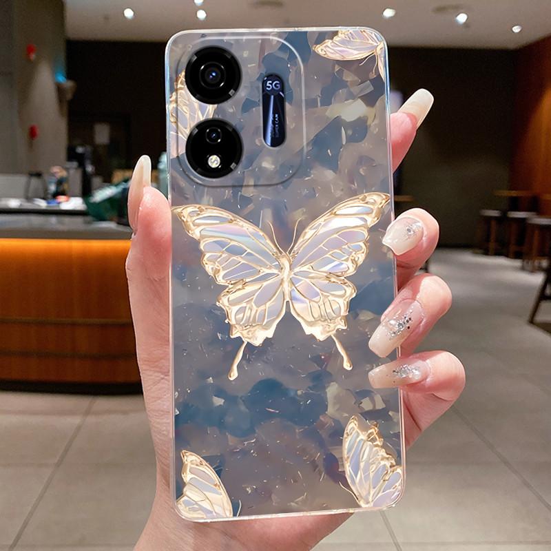 Für Itel P55 5G Hülle Ite Power 55 5G Handyhülle Blume Schmetterling Dünne Hüllen P661N P665L Capa Transparent Weiches Silikon TPU Cover