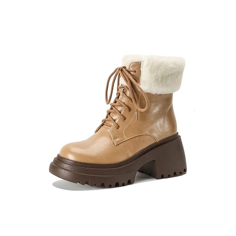 

Meotina/женские полусапоги из натуральной кожи, армейские ботинки с круглым носком на толстом высоком каблуке, шерстяные армейские ботинки на молнии и шнуровке, зимняя женская обувь 34 коричневый