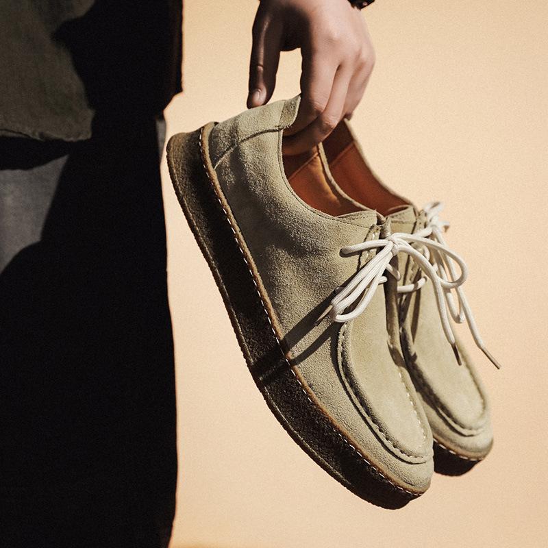 Fashion British Style Thick Sole Men Leather Sneakers Simple Design Suede Leather Lace Up Men Casual Footwear 2025 New Spring