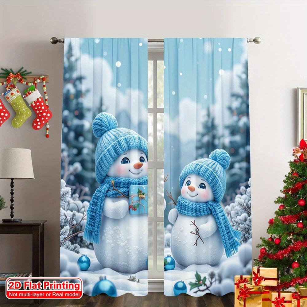 

Set Of 2 Snowman Winter Curtains Cheerful Christmas Design Living Room Office Cozy Holiday Home Decor Made Polyester Area Window Treatment W100*H70(CM)-Rod Pocket&2PCS