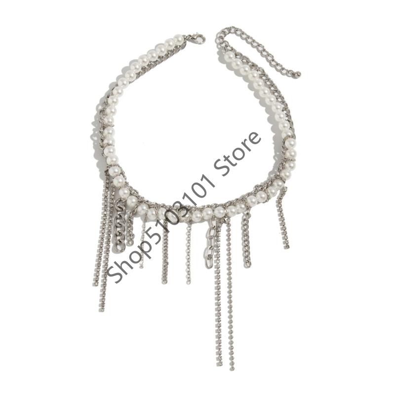 X6HE Sweet Cool Heart Star Moon Tassels Pendant Necklace For Women Fashion Jewelry Collarbone Length Imitation Pearls