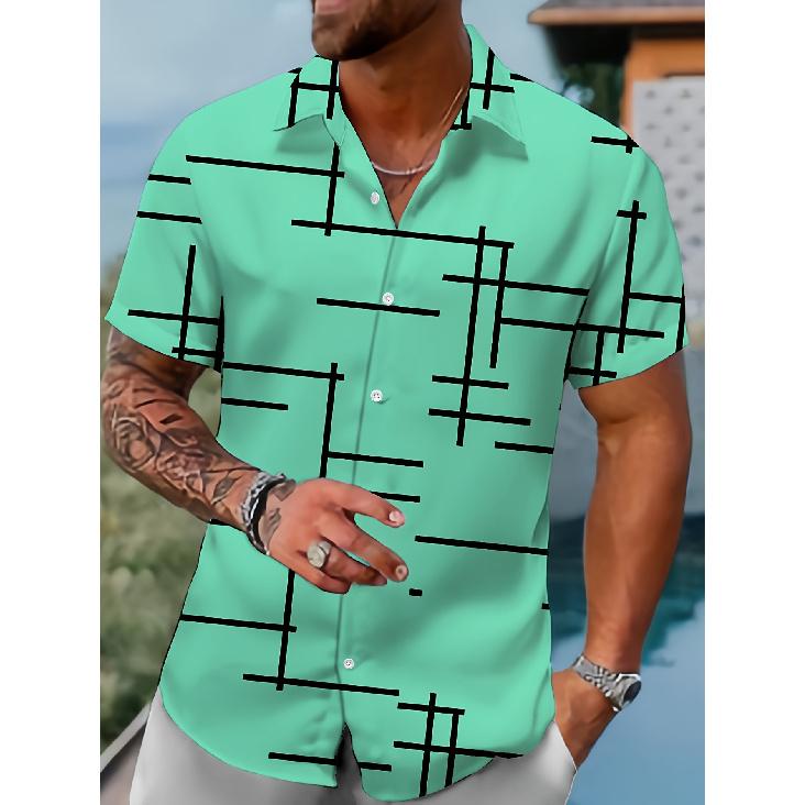 Summer Men's Casual Versatile Simple Trendy Fresh Printed Short-Sleeve Turn-Down Collar Shirt