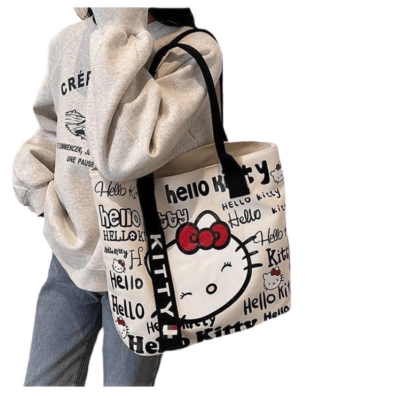 Women's Large Capacity Cartoon Canvas Tote Bag - Cute, Versatile, Single Shoulder for Commuting