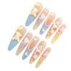 Pink Long Fake Nails with Blue Yellow Tip with Not Easy Break or Split Design for Shopping Traveling Dating