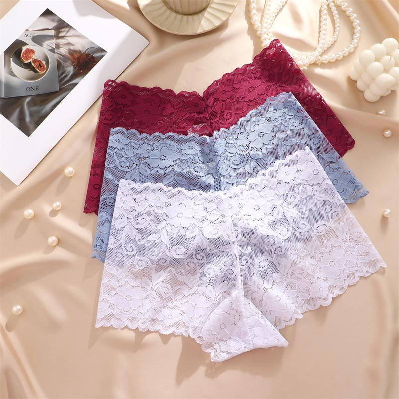 FINETOO Koronkowe majtki damskie z kwiatowym wzorem, oddychające bokserki, bielizna damska