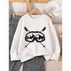 Kids Unisex Crewneck Sweatshirt, Ski Goggles Mountain Forest Ski Poles Black Line Art Print Soft Fleece Pullover For Kids Over 4 Years Old