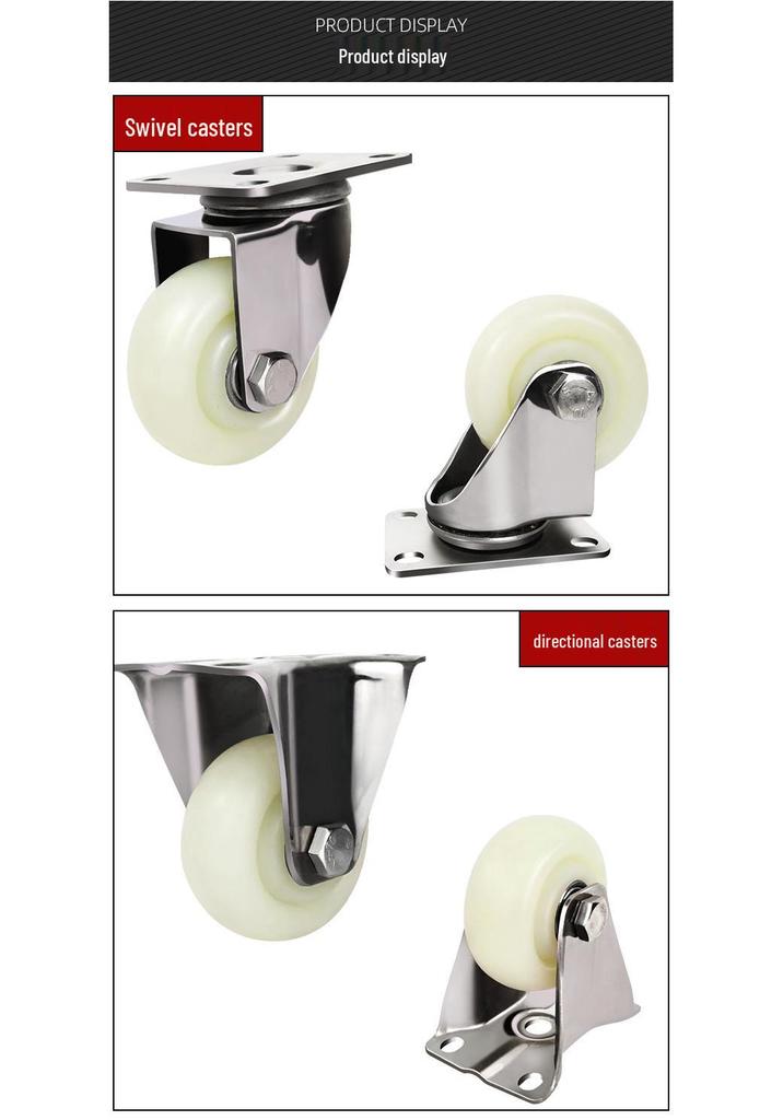 304 Stainless Steel Medium Duty Caster Wheels - 3, 4, 5 Inch Rustproof, Corrosion & Wear Resistant Nylon