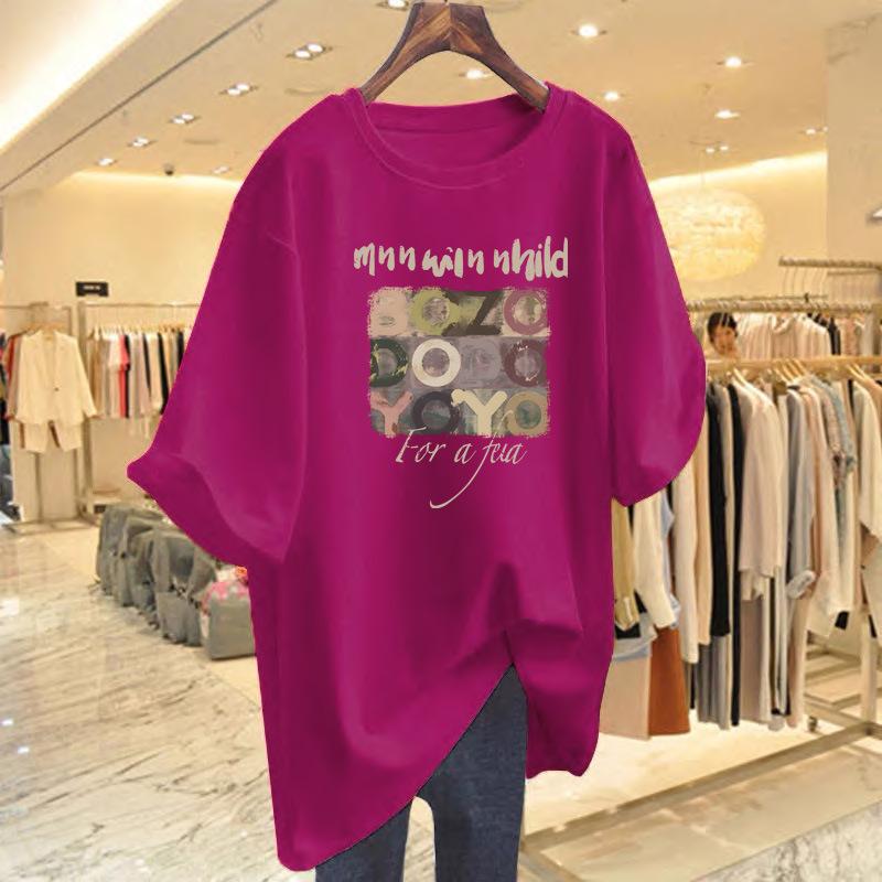 Dámské zeštíhlující tričko s kulatým výstřihem v korejském stylu - Čistá bavlna, Krátký rukáv, Léto 2025