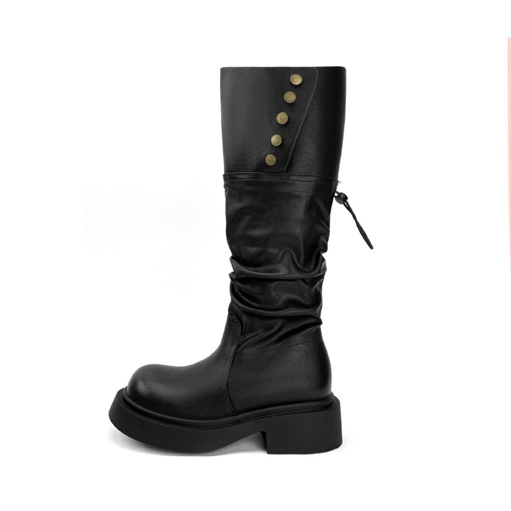 Early Autumn Long Boots Small High Heel Retro Black Knight High Boots Women's Autumn and Winter Stacking Boots 2025 New