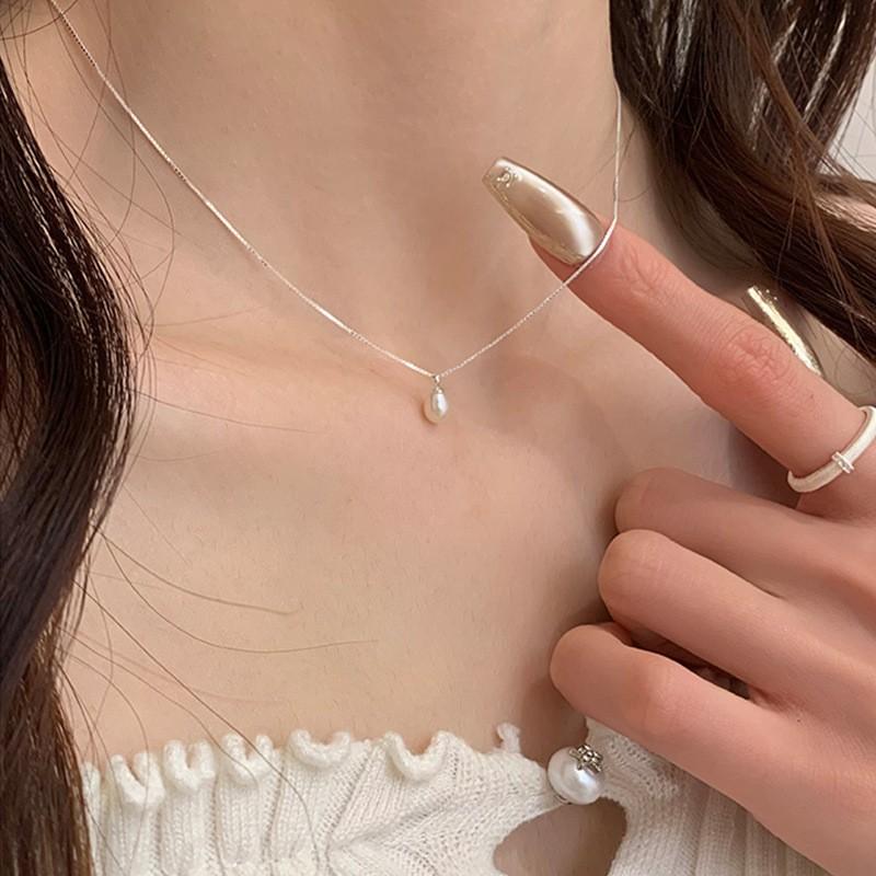 Natural Freshwater Pearl Necklace Women Minimalist Elegant Choker Box Chain Small Luxury Jewelry