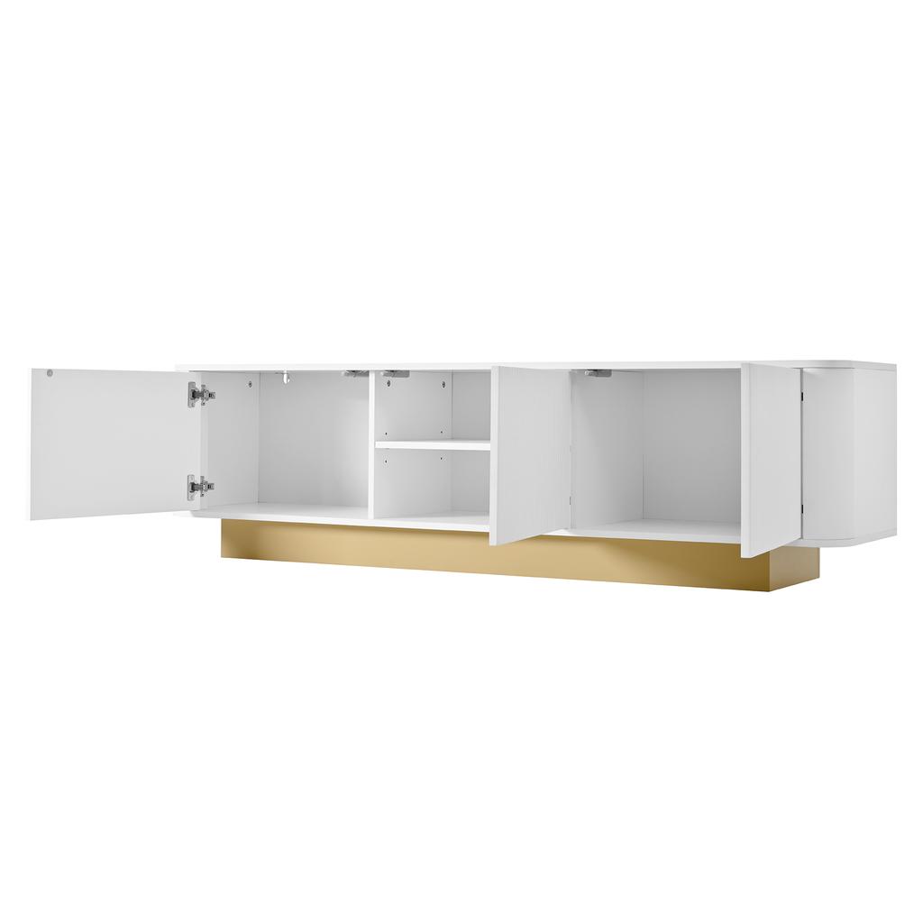 Nízká TV skříňka 170 cm (Dlouho) | Moderní nízká TV skříňka s úložným prostorem – Zaoblený design, Správa kabelů, Texturovaná přední strana – Obývací pokojová AV skříňka