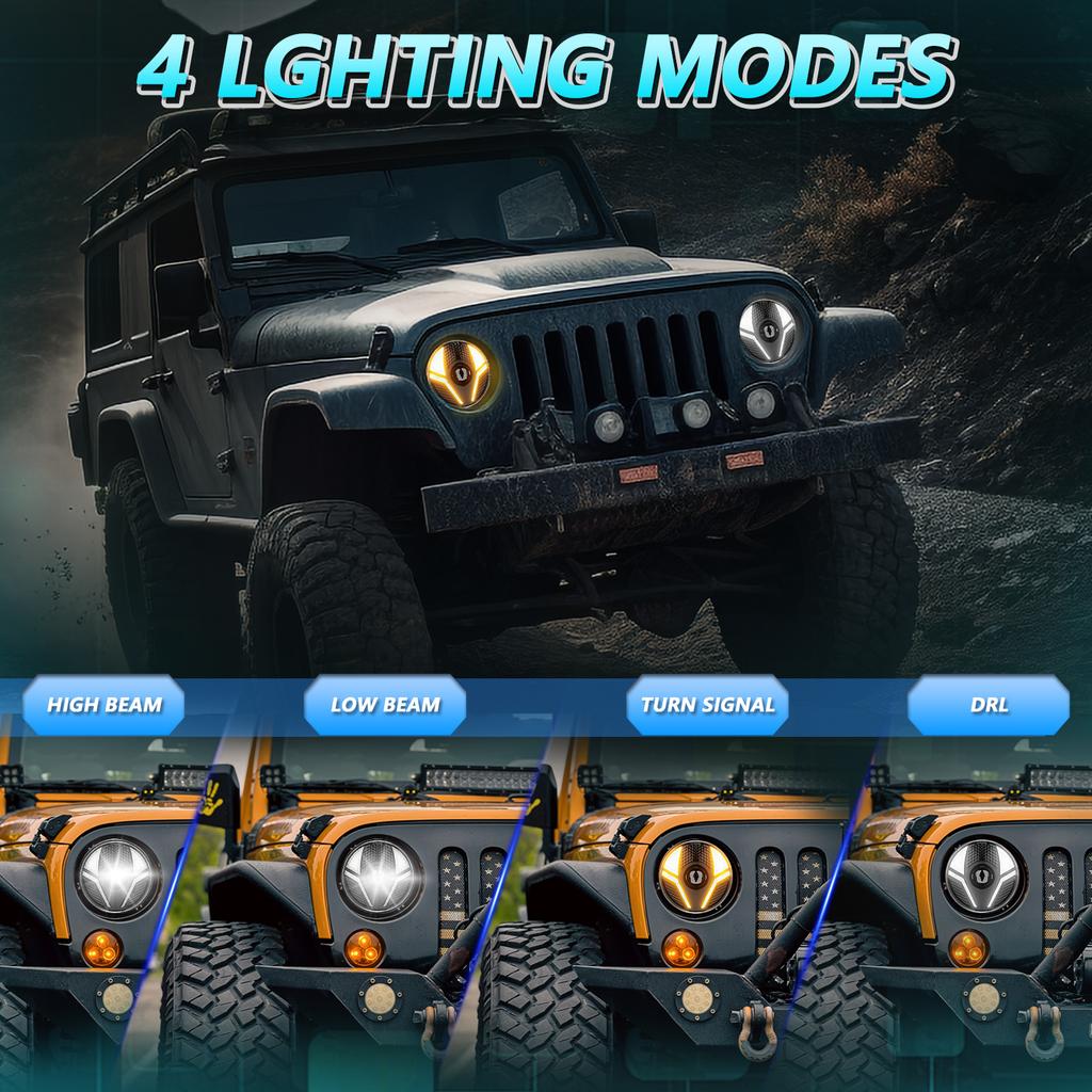 7 Inch LED Headlight for Motorcycle Off Road Vehicle Beetle Style High Low Beam DRL Turn Signal Lamp