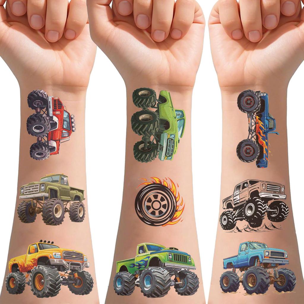 10 Sheets Monster Truck Tattoo Sticker Cartoon Waterproof Sweat Fun Face Arm Temporary Tattoo Sticker Set