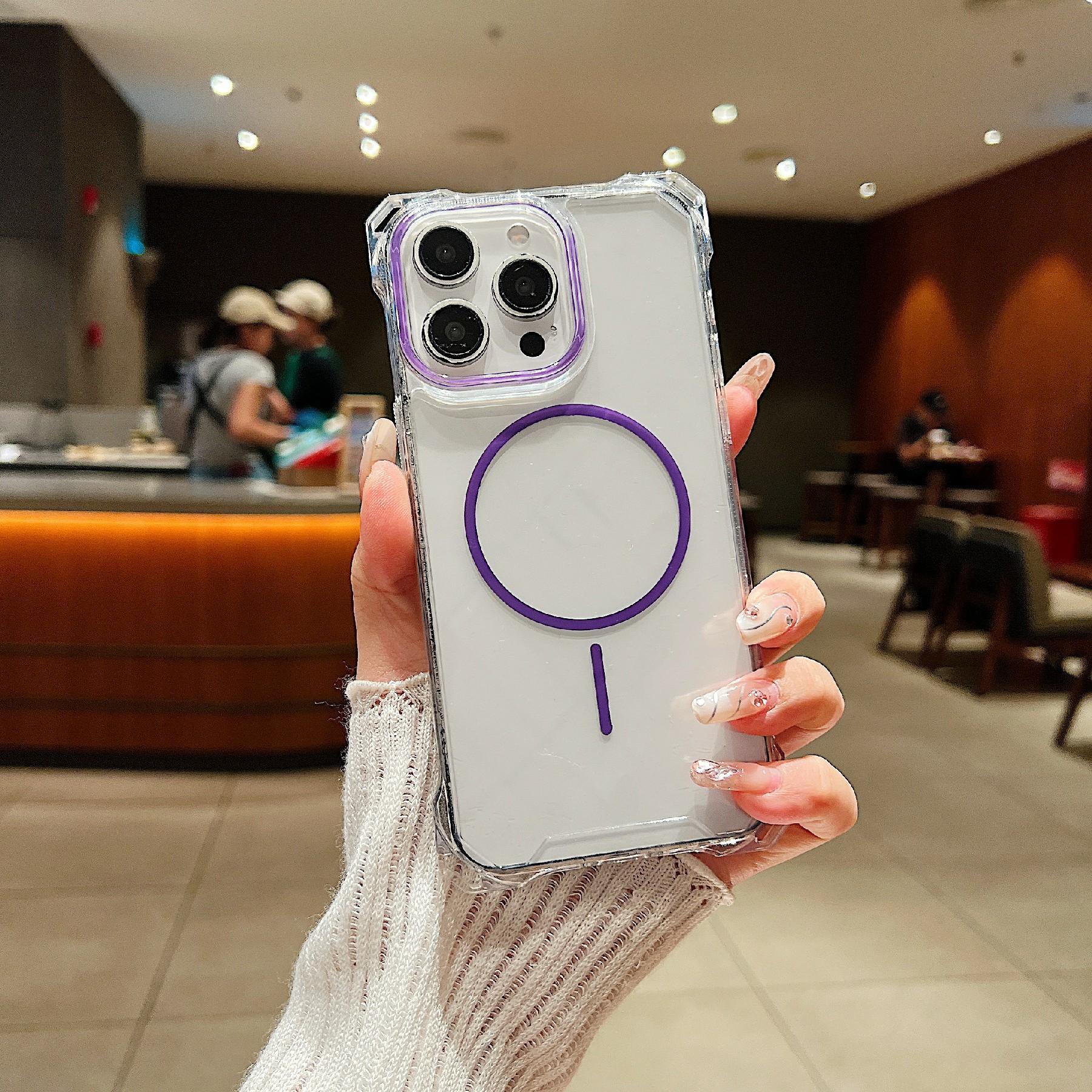 

For iPhone 16 Pro Magnetic Case Drop-Proof TPU+PC Phone Back Cover Purple