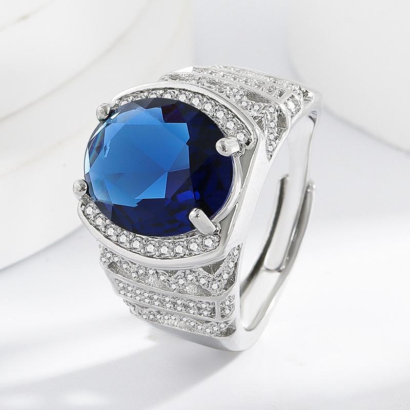 925 Sterling Silver Luxury Oval Sapphire Ring Silver Engagement Band Size:Adjustable платиновый