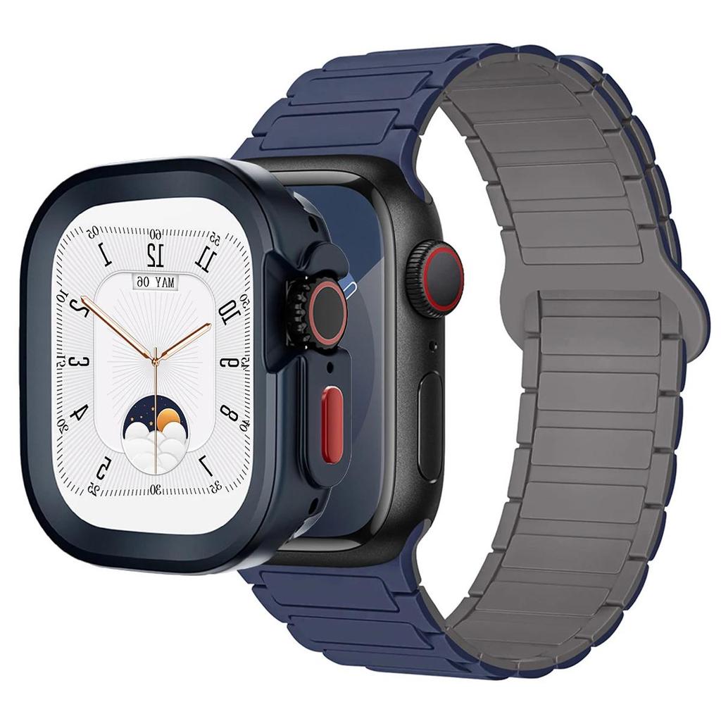 Magnetic Loop+silicone case for Apple Watch 42mm 46mm 44mm 40mm 49mm 45mm 41mm iWatch Series 11 SE 3 Ultra 3 10 9 8 7 6 5 Strap