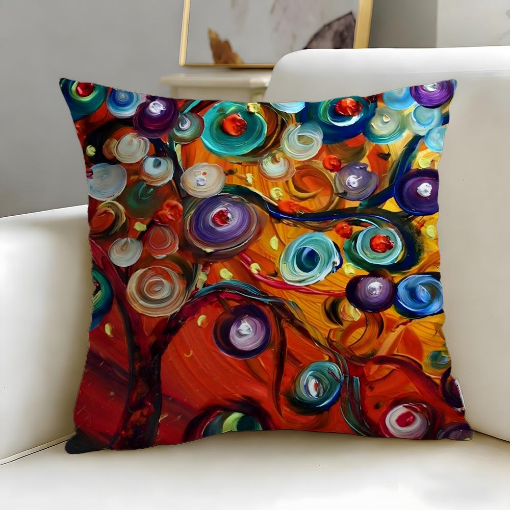classic theme Colored Tree Cushion Cover Soft EasyWash Pillow Case Versatile for Couch Bed Travel and Office
