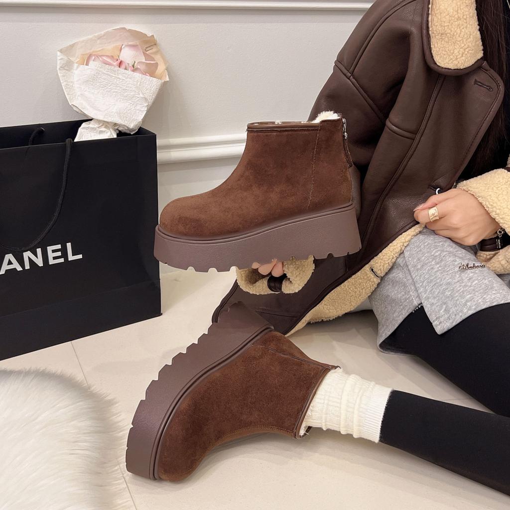 Plateau-Schneestiefel aus Leder Damen Winter Neu Samt Damen Schuhe Erhöht Oberbekleidung Verdickt Warme Baumwollschuhe