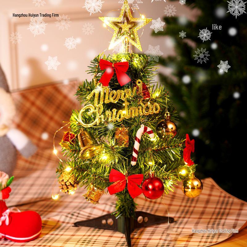 Новый стиль 2025 Мини-ёлка Набор для домашнего декора 30cm Christmas Tree + Ornaments + Color Lights