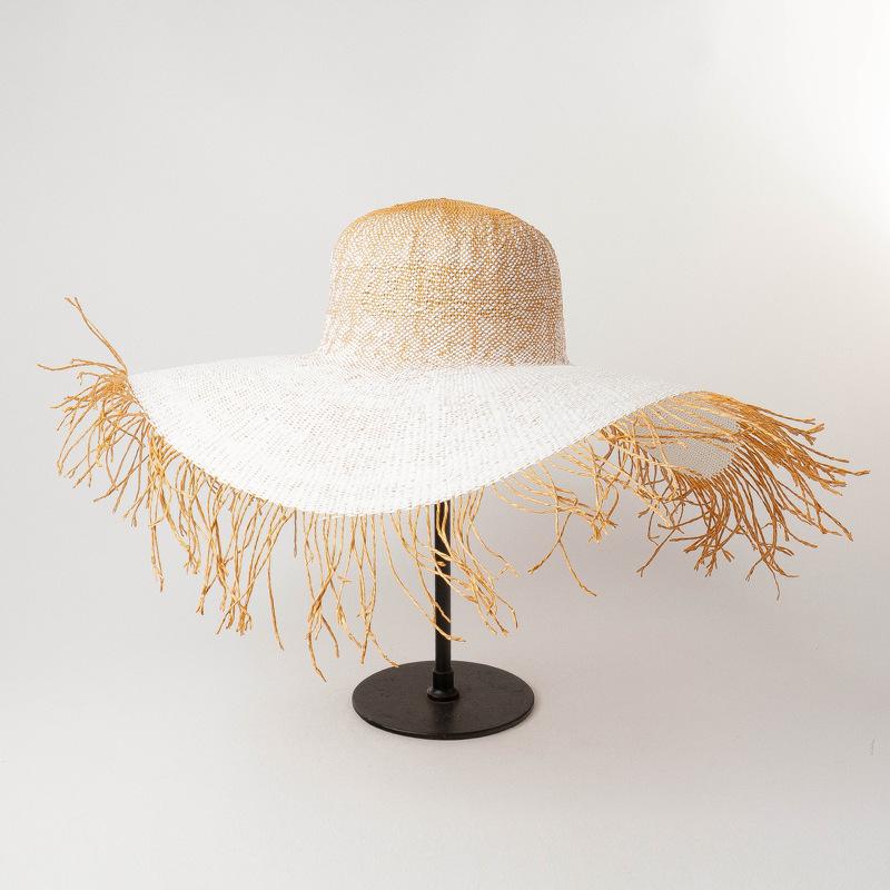 High-quality Fashionable Foreign Style Hair Bristle Edge Dome Large Eaves Woven Straw Hat Outdoor Travel Sunscreen Beach Hat